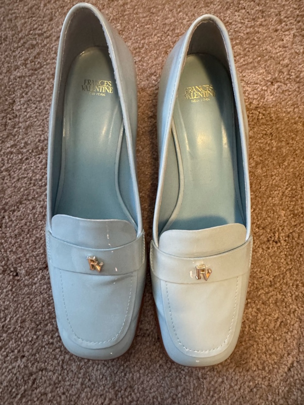 Frances Valentine Powder Blue Patent Leather Loafers